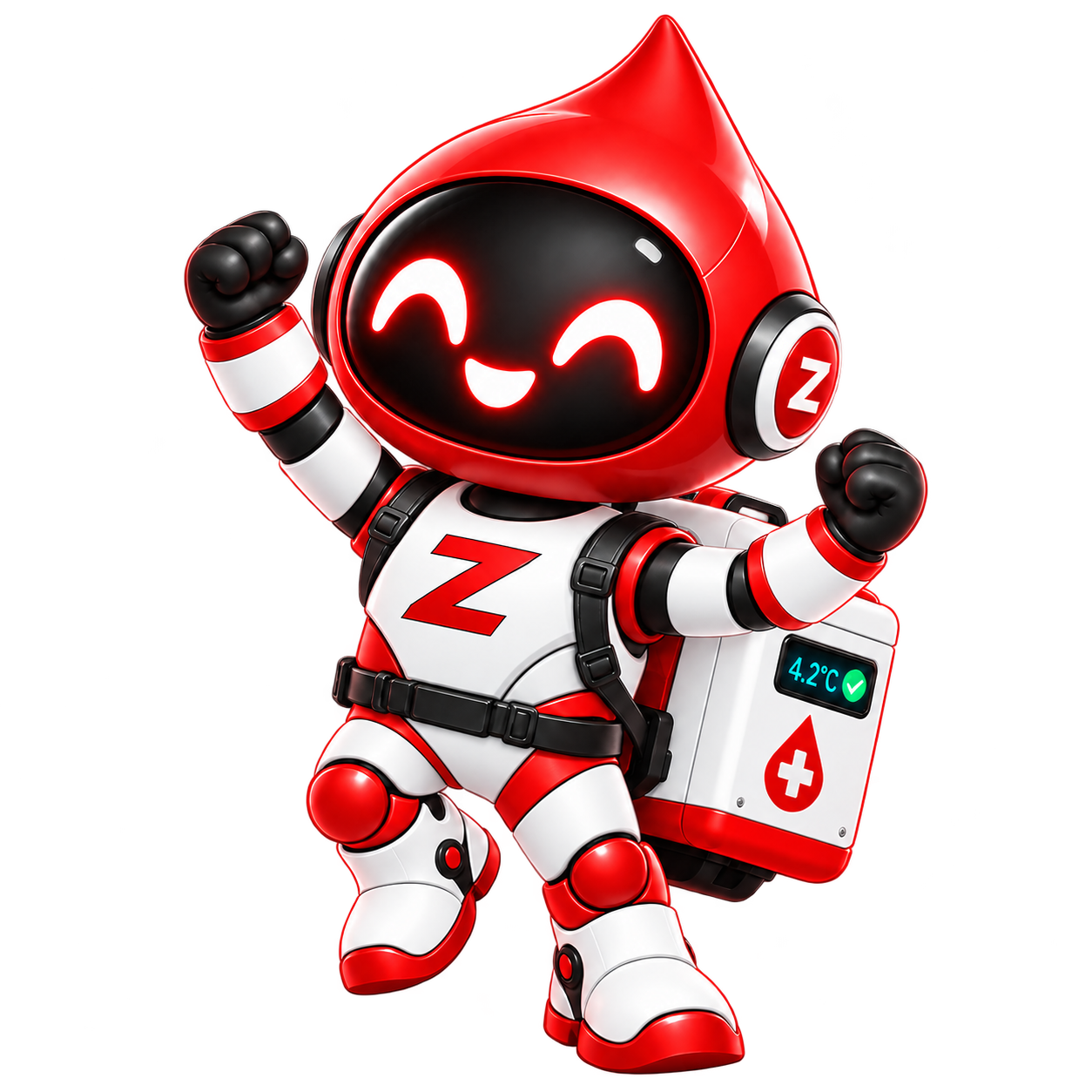 ZO-E mascot celebrating a successful delivery
